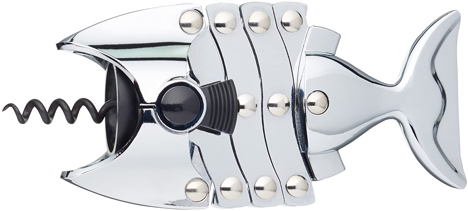 KitchenCraft Kitchen Craft Lazy Fish Stainless Steel Corkscrew in Silver, Mix of Multiple Materials, 12 x 17 x 22 cm