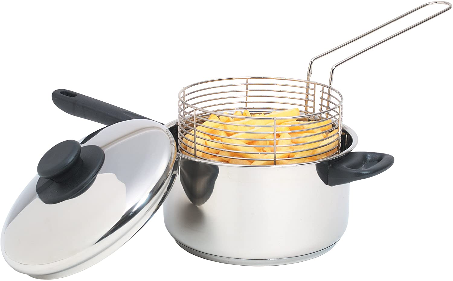 KitchenCraft Kitchen Craft Large Stainless-Steel Induction Frying Pan with Lid 1 cm Silver