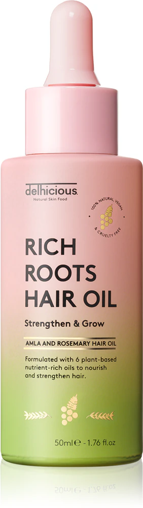 delhicious RICH ROOTS AMLA & ROSEMARY HAIR OIL moisturizing and soothing oil for dry and itchy scalp