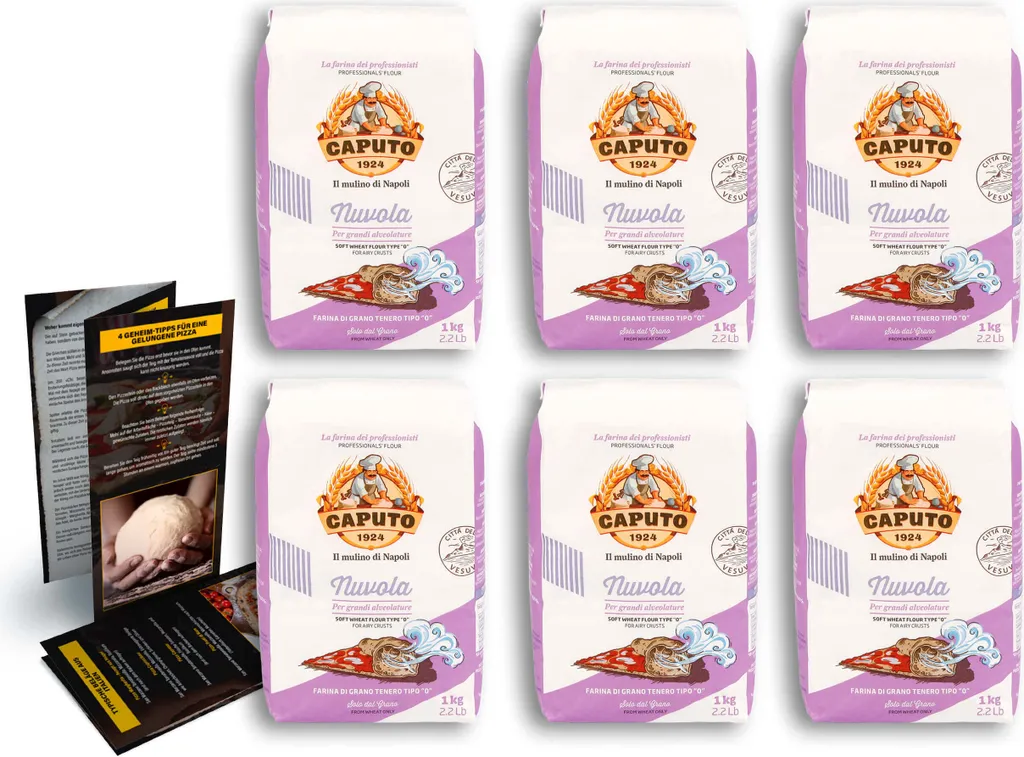Antimo Caputo S.R.L DELICRET - 6x 1kg Caputo Nuvola + Original Pizza Recipe and Tips | Proving times up to 2 - 48 hours | Pizza Flour Type 0 | Pizza Flour