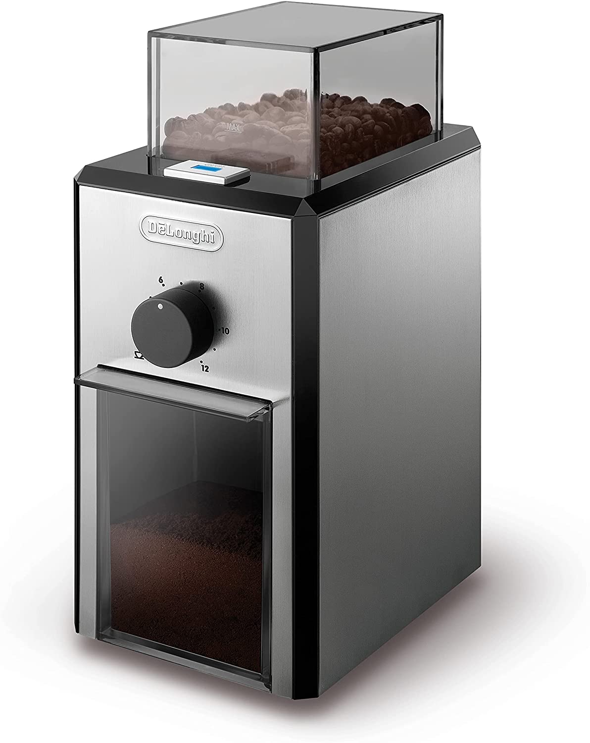 DeLonghi KG 79 Professional Coffee Mill, Plastic Housing, up to 12 Cups, Silver