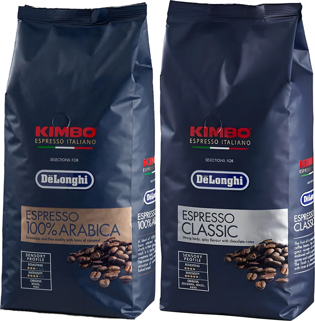 Delonghi Kimbo Coffee Set 2 x 100% Arabica 1kg Classic 1kg Beans 1000g