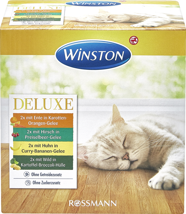 Winston Deluxe Multipack Duck in carrot-orange jelly, Deer in cranberry Jelly, Chicken in curry Bananas-