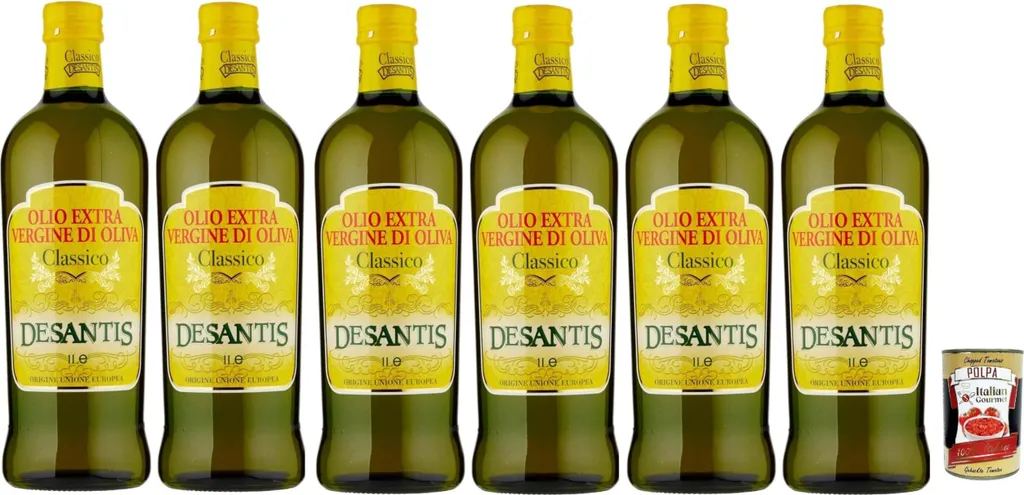 Desantis Extra Virgin Olive Oil Classico 1 L – 6-pack (6 x 1 L glass bottles) | Cold extracted, mild & balanced, mechanically extracted – Italian quality + Italian Gourmet polpa