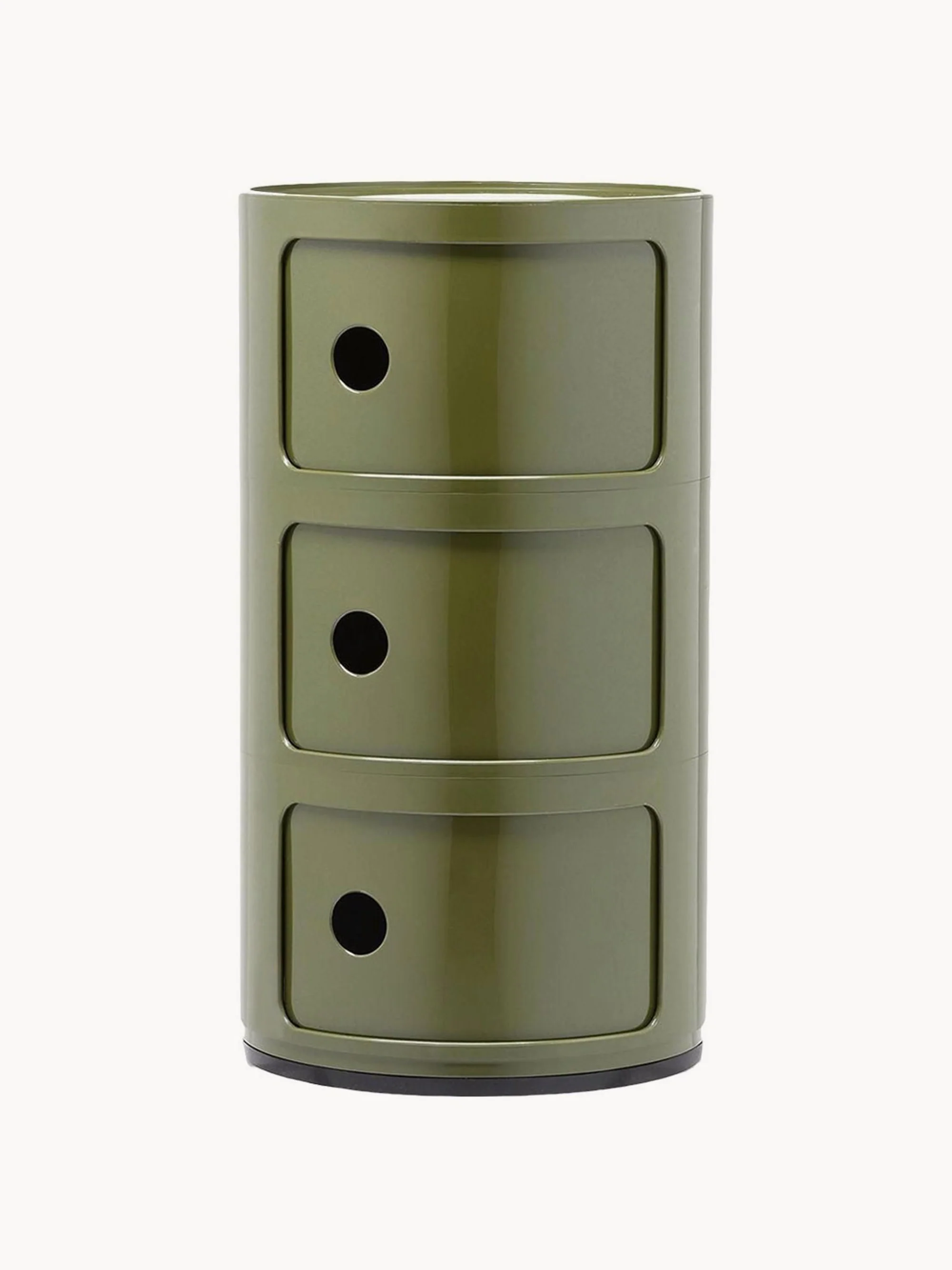 Kartell Modular Container Design, 3 Elements, H 59 cm, Olive green, glossy