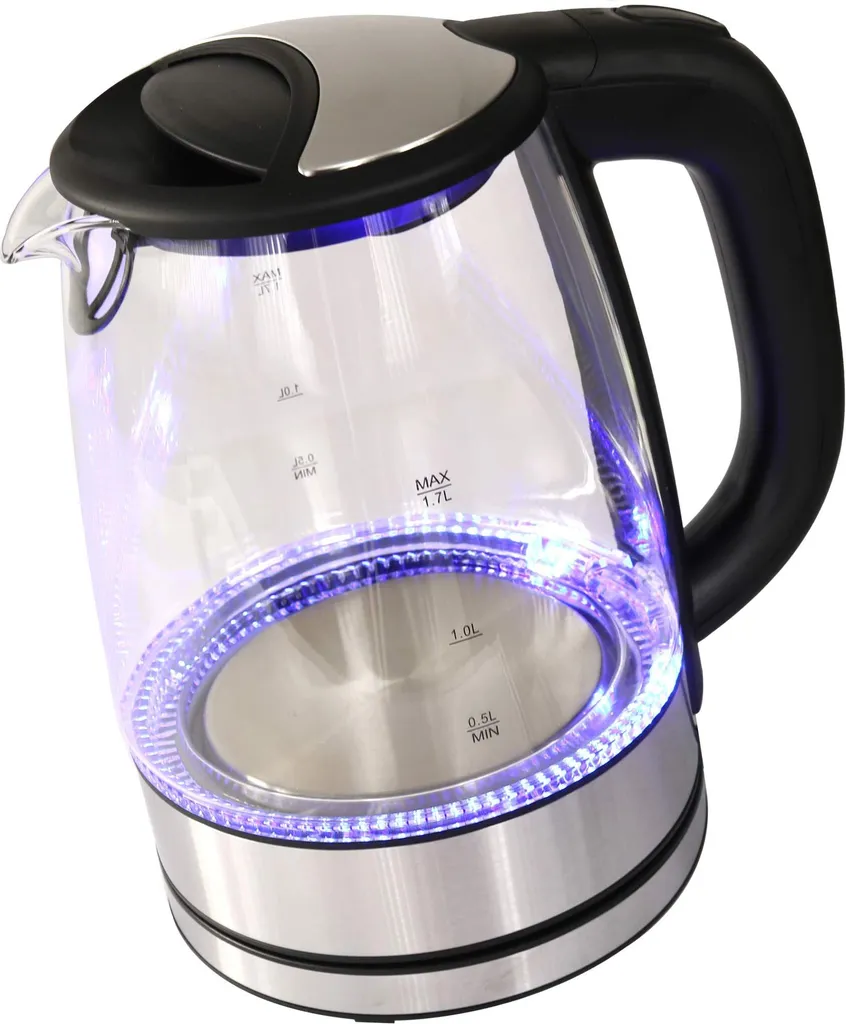 Deski Electric Kettle Stainless Steel Glass Cordless 1.7 Liter Capacity LED Lighting