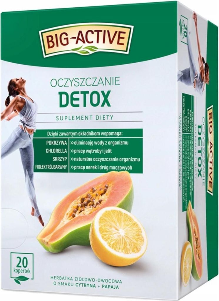 HERBAPOL - LUBLIN S.A. Detox Tea 20 Bags - Herbal Tea Complex Lemon Papaya Flavor - Big-Active 40000g