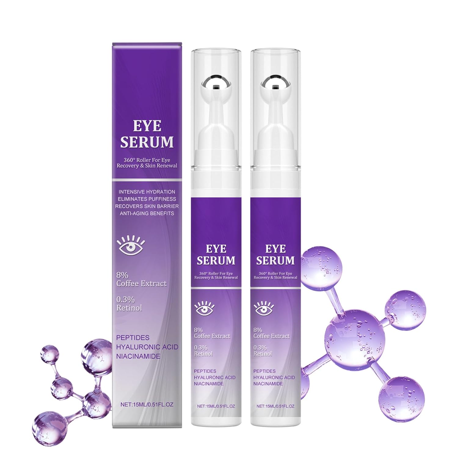 Thoquene Pack of 2 eye cream against wrinkles and dark circles, 15 ml eye serum, retinol eye cream