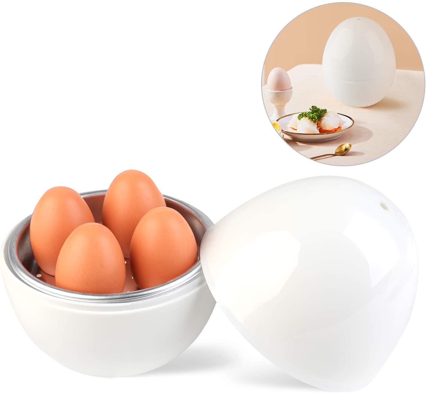 FunPa Coxeer Microwave Egg Boiler for Microwave - Only 8 Minutes for Hard or Soft Boiled Eggs, No Ear Hole Required, Dishwasher Safe, Microwave Egg Boiler for 4 Eggs (White)