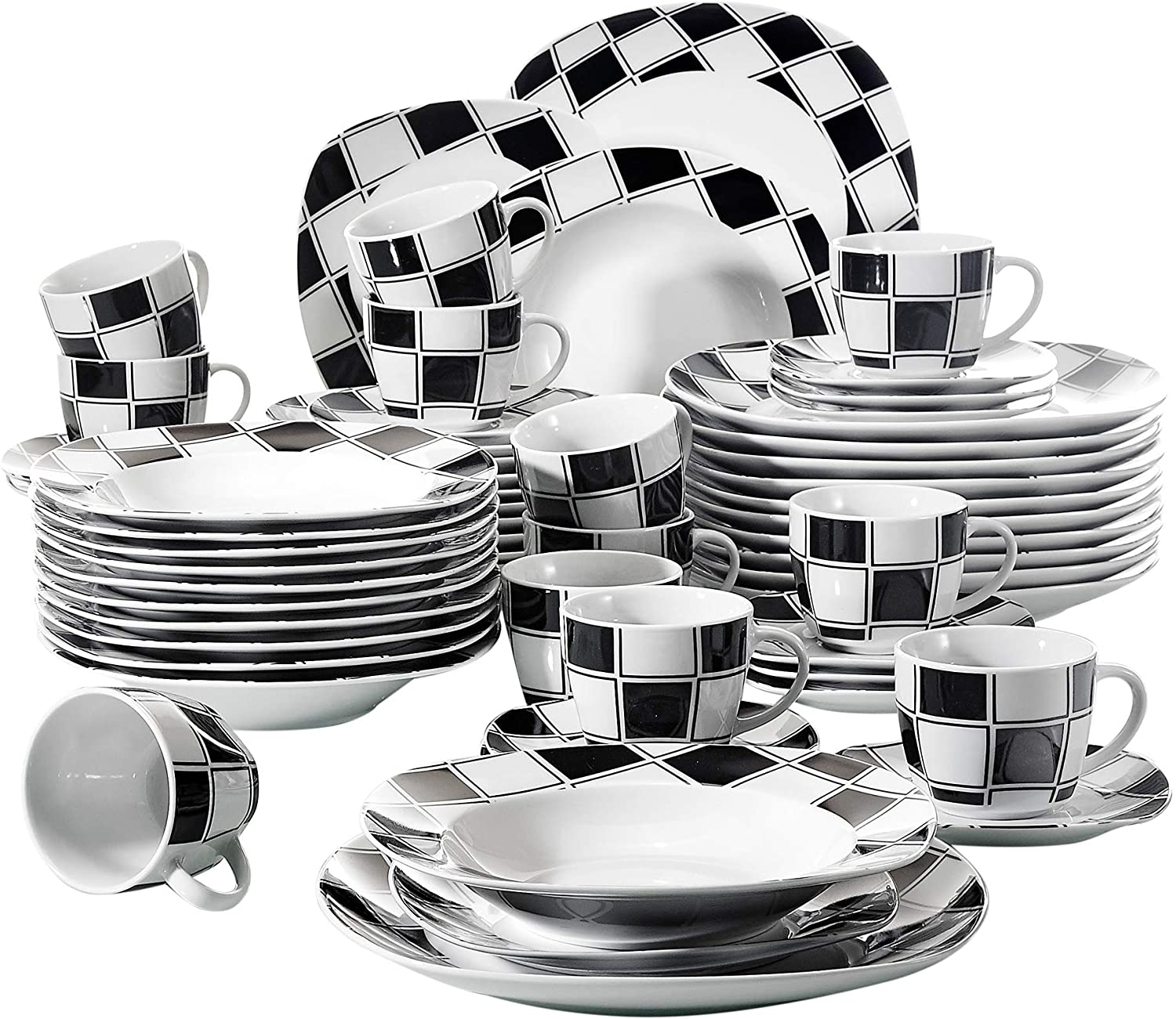 VEWEET Nicole Dinner Set 60 Pieces Porcelain with Coffee Cups 175 ml Saucer Dessert Plates Dinner Plates and Soup Plates Complete Service for 12 People