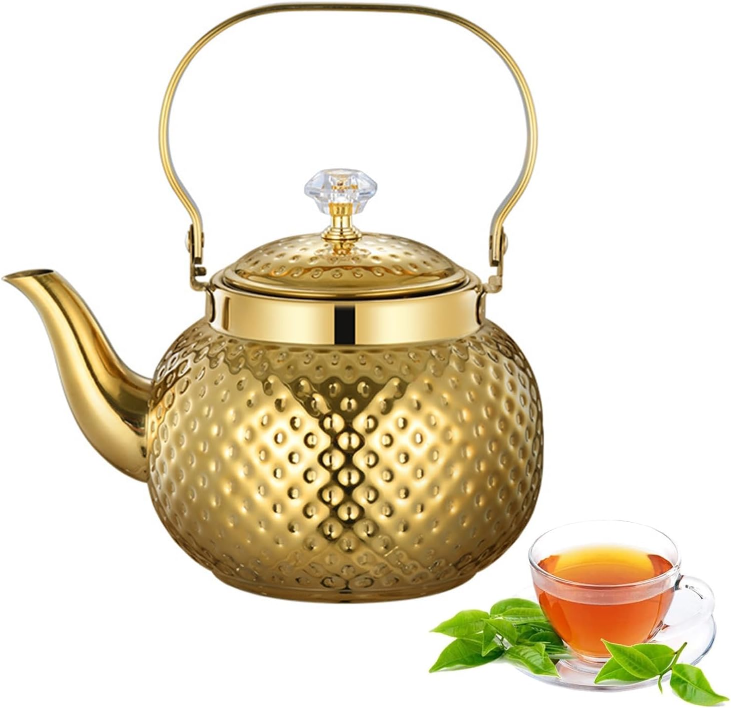 1.2/1.6/2L Hammered Gold Stainless Steel Teapot, Kitchen Stainless Steel Teapot Infuser, Coffee Pot, Induction Cooker, Kettle with Integrated Filter Design for Stove, Induction/Gas (Colour: Gold,