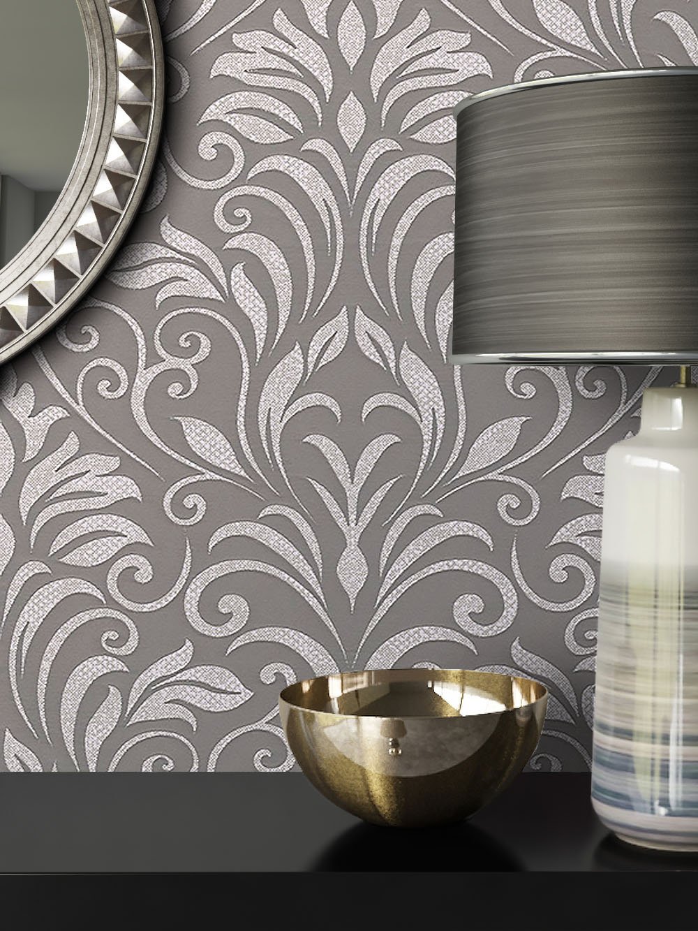 Newroom Design Newroom Non-Woven Wallpaper Baroque Non-Woven Wallpaper Grey/Anthracite/Bla
