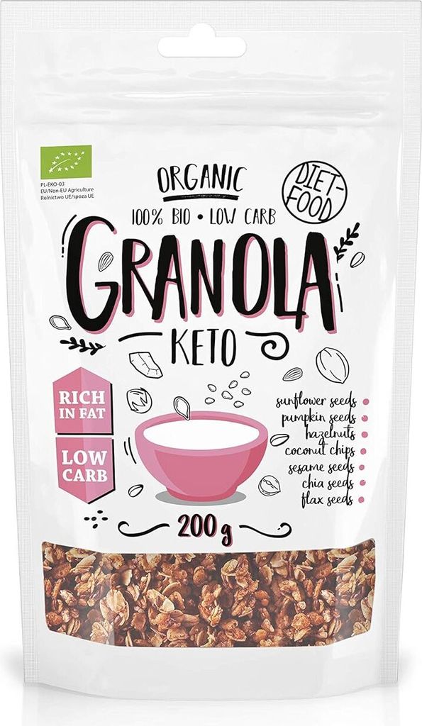 Diet-Food Keto Granola, breakfast cereal with minerals and vitamins, 1 x 200g