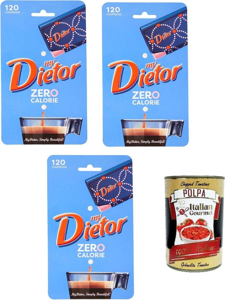 Dietor, my Dietor Zero Calorie, Natural Sweetener 0 kcal, Gluten-free, Aspartame-free, 3 x 120 tablets + Italian Gourmet polpa 400g