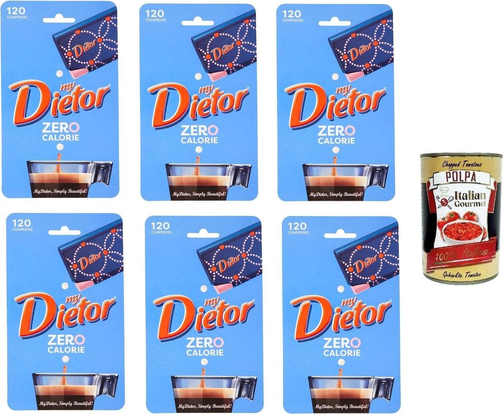Dietor, my Dietor Zero Calorie, Natural Sweetener 0 kcal, Gluten-free, Aspartame-free, 6 x 120 tablets + Italian Gourmet polpa 400g