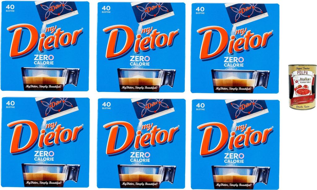 Dietor, my Dietor Zero Calorie, Natural Sweetener 0 kcal, Gluten-free, Aspartame-free, 6 x 40 sachets + Italian Gourmet polpa 400g
