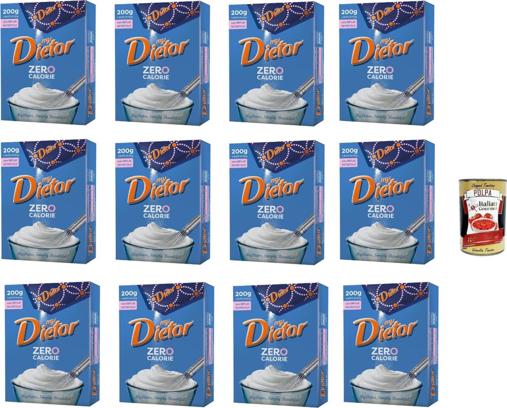 Dietor, my Dietor Zero Calorie, Natural Sweetener 0 kcal, Gluten-free, Aspartame-free, Powder form 12 x 200g + Italian Gourmet polpa 400g