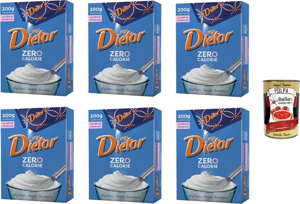 Dietor, my Dietor Zero Calorie, Natural Sweetener 0 kcal, Gluten-free, Aspartame-free, Powder form 6 x 200g + Italian Gourmet polpa 400g