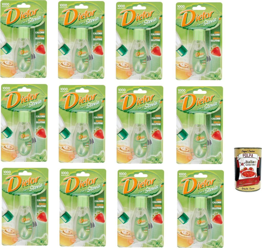 Italian Gourmet E.R. Dietor - MyDietor Cuor di Stevia, Natural liquid sweetener 0 kcal, Gluten-free, Aspartame-free 12 x 50 ml + Italian Gourmet polpa 400g