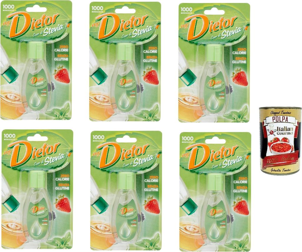 Italian Gourmet E.R. Dietor - MyDietor Cuor di Stevia, Natural liquid sweetener 0 kcal, Gluten-free, Aspartame-free 6 x 50 ml + Italian Gourmet polpa 400g