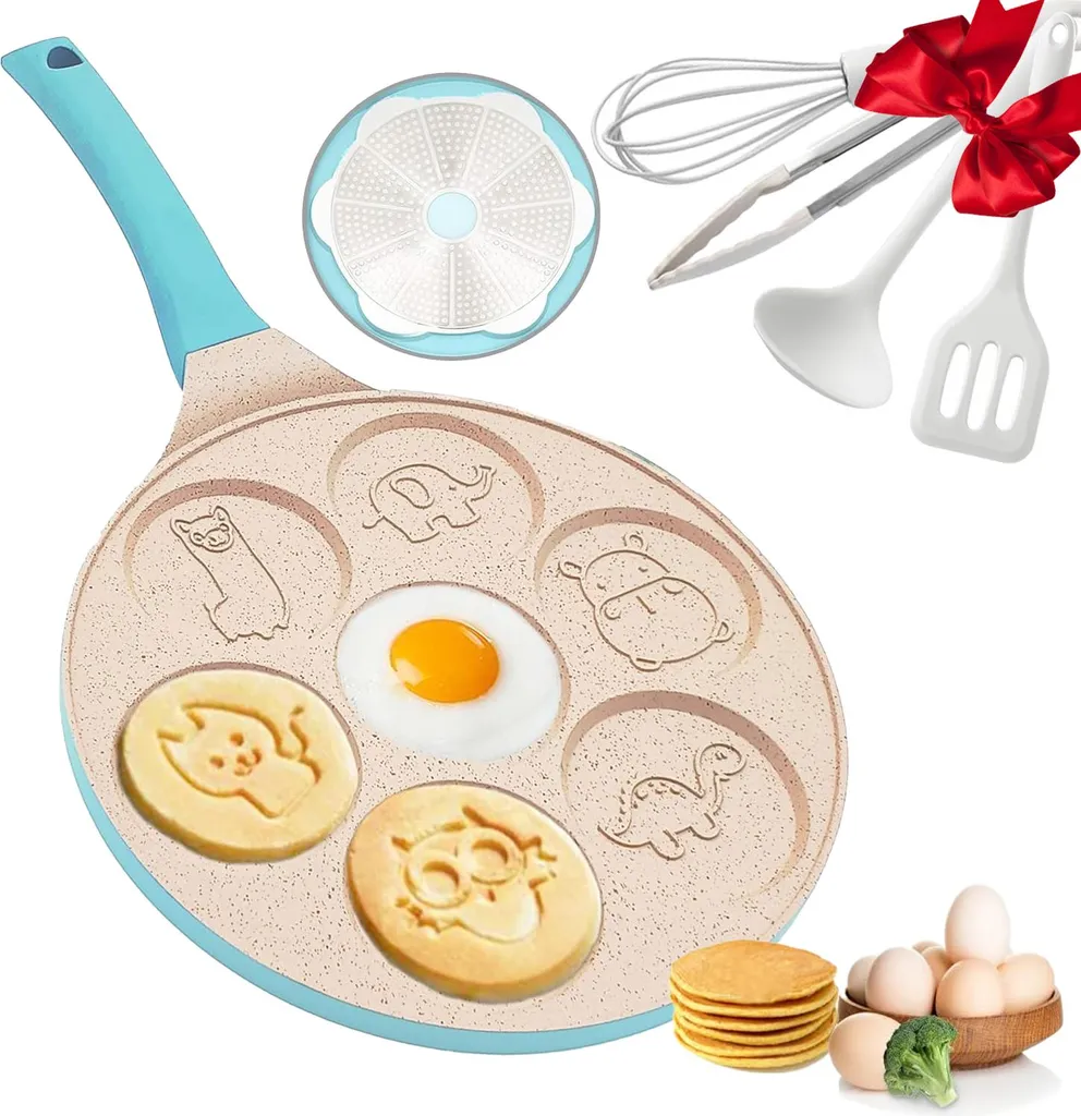 Meoiruery Dinosaur Egg Pan for 7 Cups, Omelet Pan, Pancake Pan for Kids, Non-Stick Egg Cooker, Cars, Trucks, Pancake Mold, Egg Mold for Breakfast Sandwiches, Hamburgers