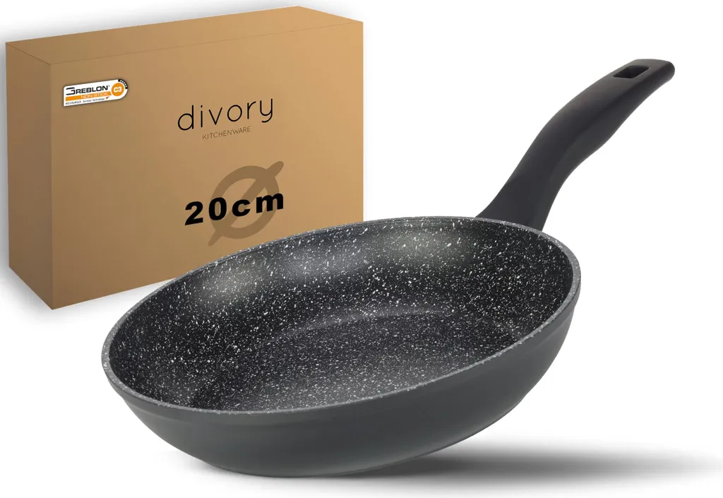 DIVORY Frying Pan 20cm Induction - Non-stick coated universal pan for all types of cookers - Safe handles, dishwasher safe (Black, 20 cm)
