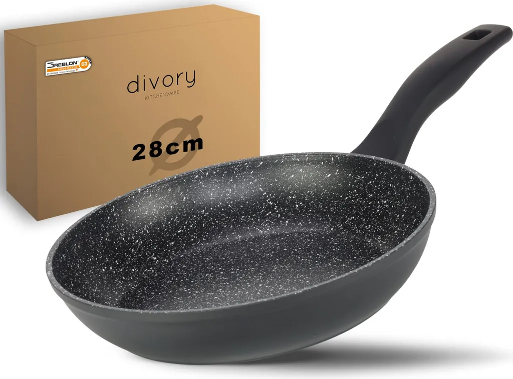 DIVORY Frying Pan 28cm Induction - Non-stick coated universal pan for all hob types - Safe handles, dishwasher safe (Black, 28 cm)