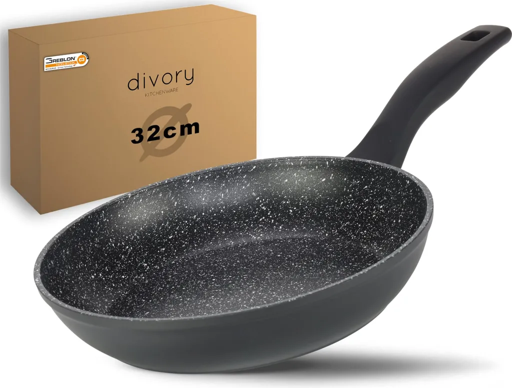 DIVORY Frying Pan 32cm Induction - Non-stick coated universal pan for all hob types - Safe handles, dishwasher safe (Black, 32 cm)