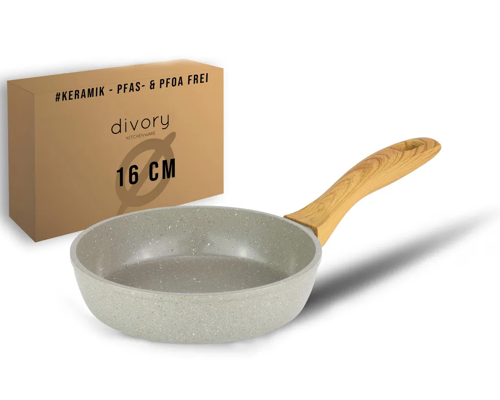 DIVORY Ceramic Frying Pan 16cm | Induction Pan with Ceramic Coating | PTFE-Free | Small Ceramic Frying Pan | Mini Pan | Coated Egg Pan