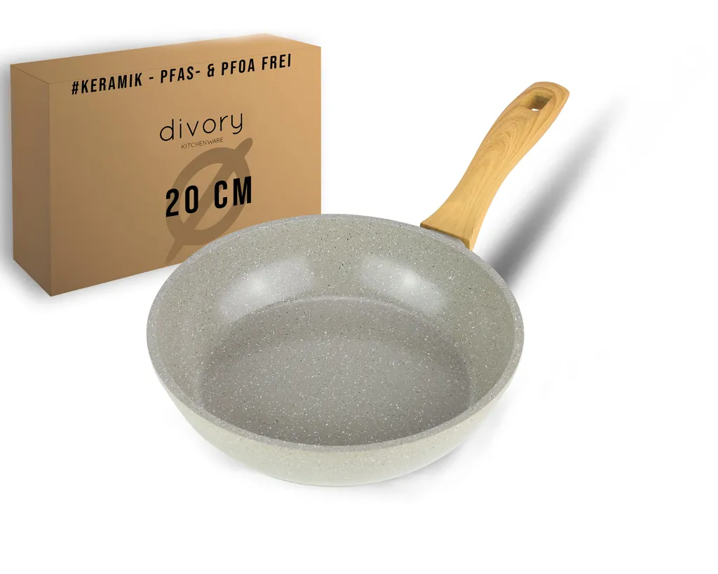 DIVORY Ceramic Frying Pan 20cm | Induction Pan with Ceramic Coating | PTFE Free | Small Ceramic Frying Pan | Mini Pan | Coated Egg Pan