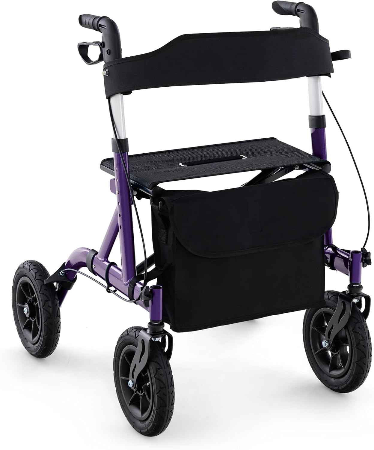 RELAX4LIFE Rollator Foldable Lightweight 2-in-1 Wheelchair Travel Rollator Walker 6-Way Height Adjustable Walking Aid with 2 Brakes Stick Holder Bag Made of Aluminum up to 136 kg (Purple)