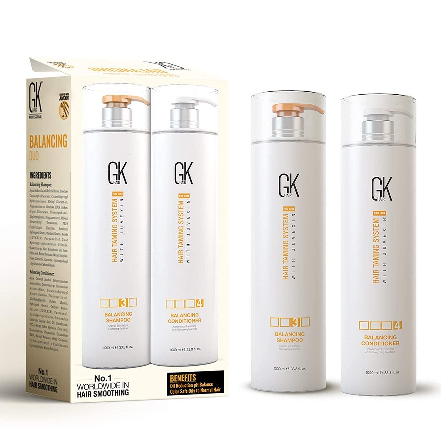 GK HAIR Global Keratin Balancing Shampoo and Conditioner Sets (1000 ml/33.8 Fl Oz) for Oily & Colour Treated Hair Deep Cleansing Ideal for Over-Processed and Environmentally Stressed Hair