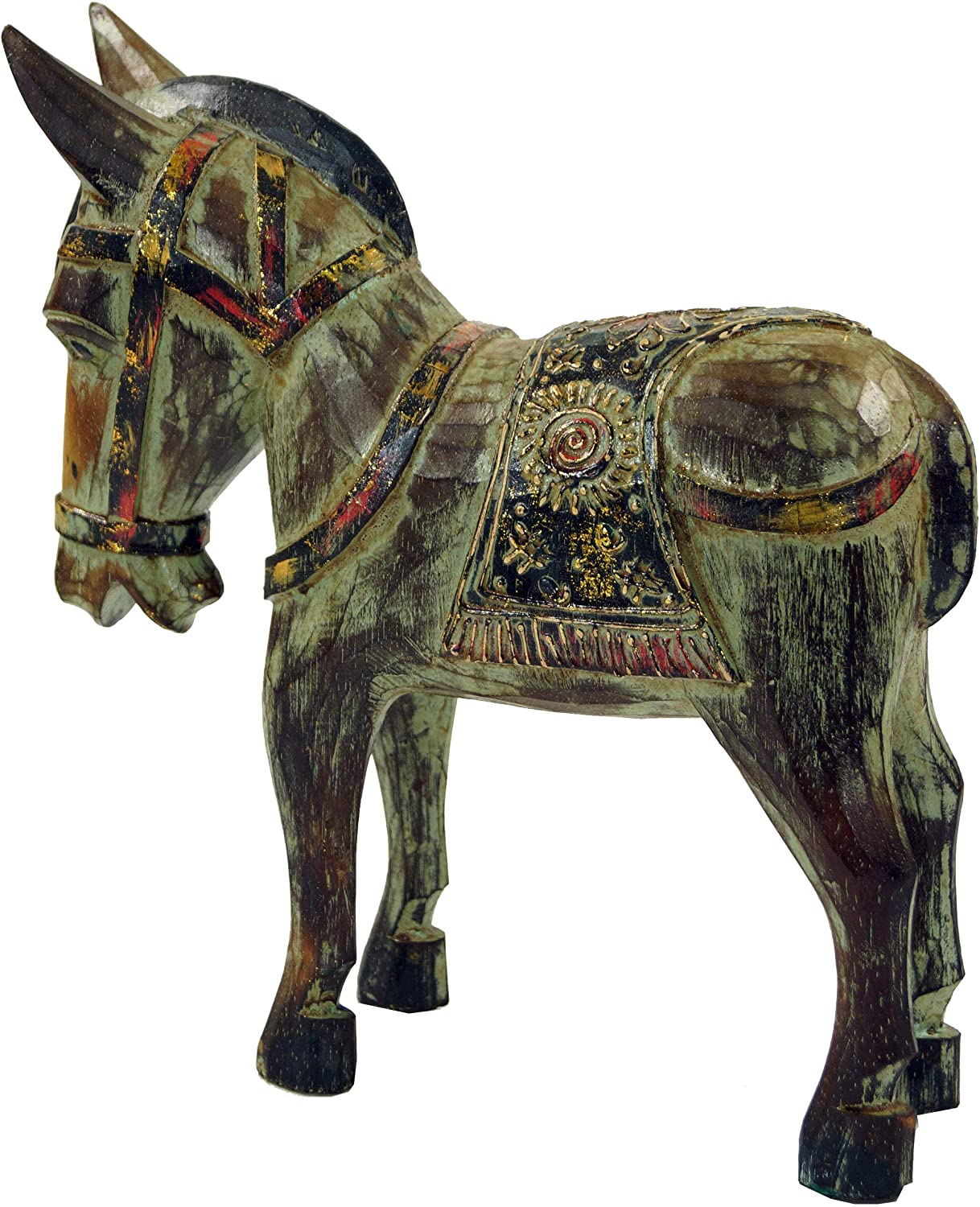 Guru-Shop GURU SHOP Carved Horse, Decorative Object Made of Wood, Design 2, Grey, 26 x 24 x 7 cm, Animal Figures