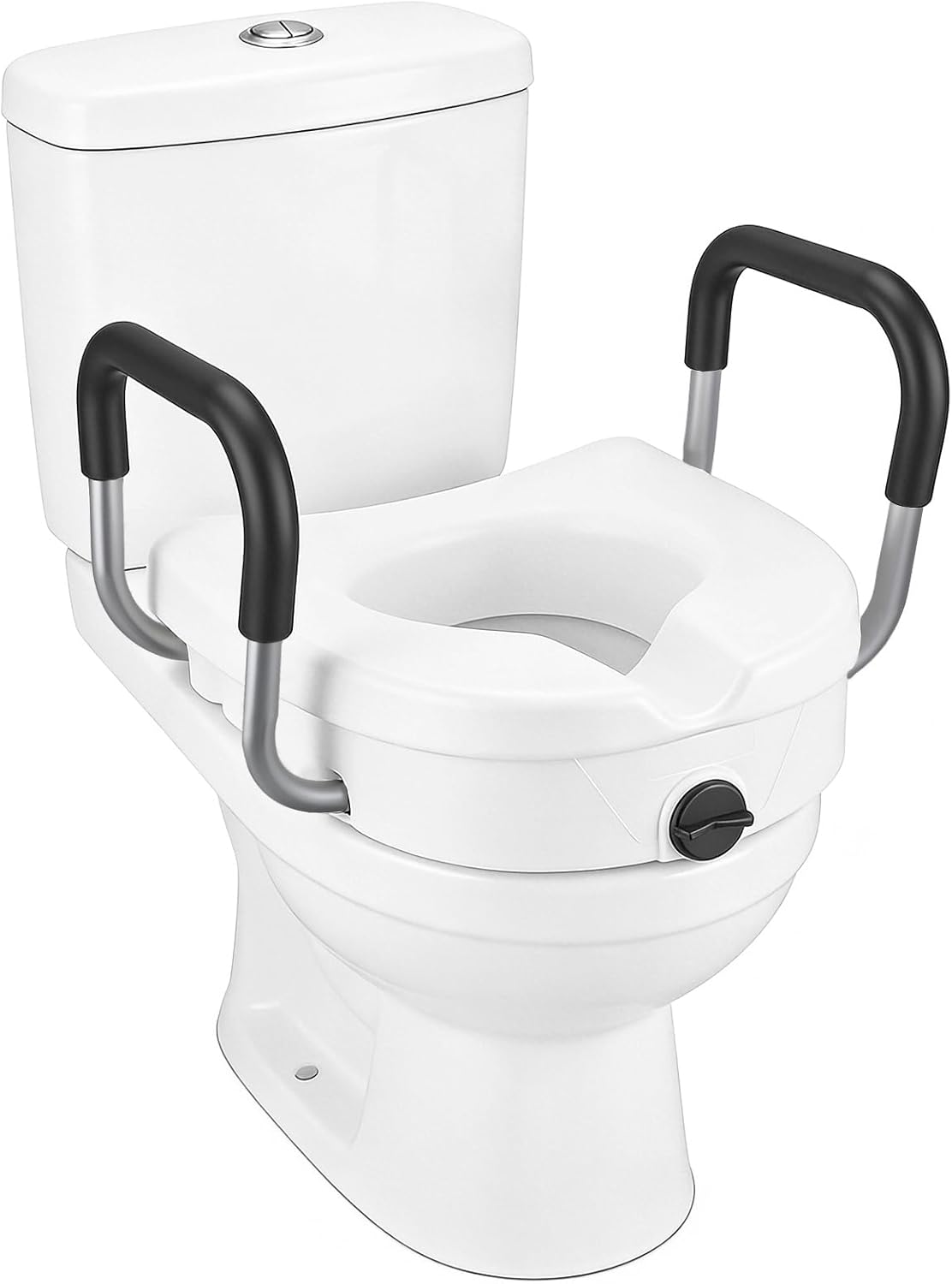 Reomdara Toilet seat riser with armrests, toilet seat riser for adults 12 cm high, toilet seat attachment for seniors with lid for disabled and elderly people & Surgery Raised Toilet