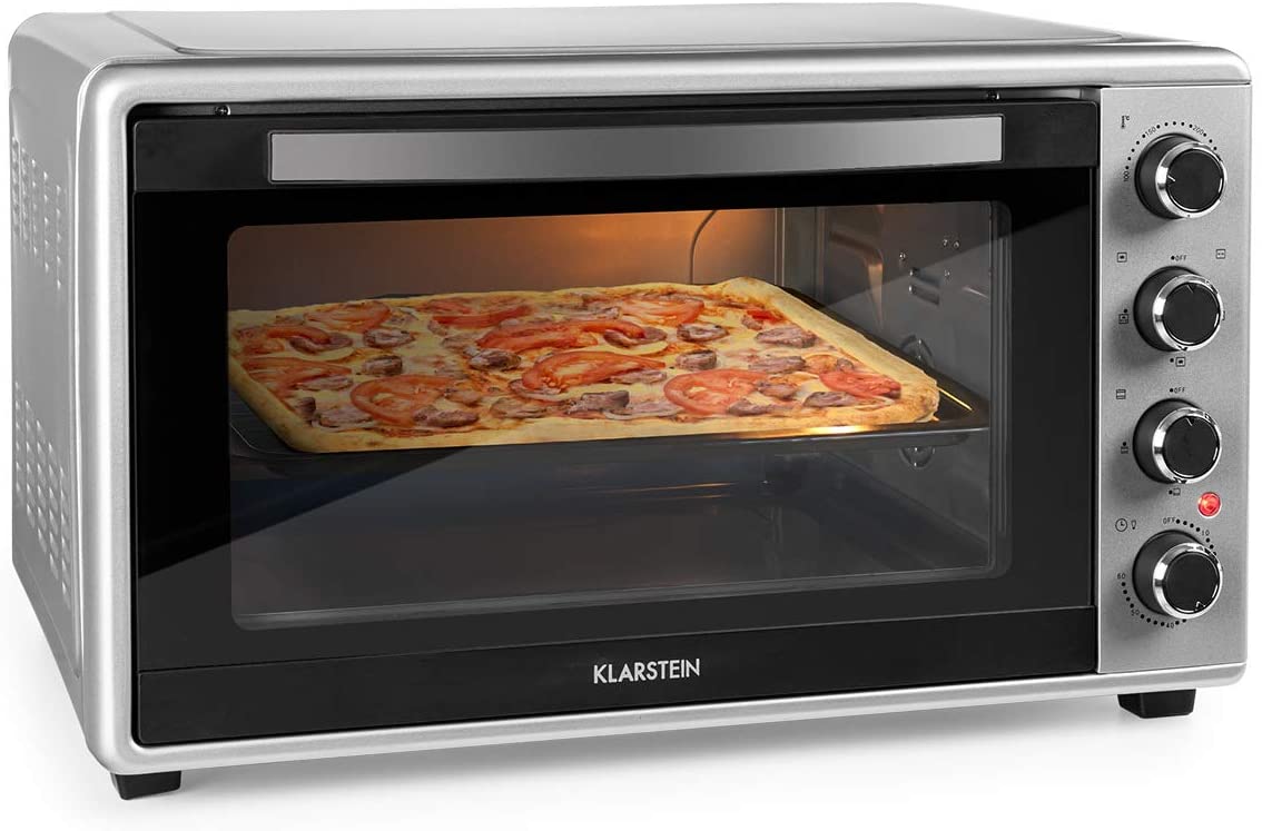 Klarstein Masterchef Mini Oven, Mini Oven Temperature 100 - 230 °C, Oven with Rotisserie Function, Timer, Double Glass Door, Top and Bottom Heat, Stainless Steel, 45 L, 2000 W, Black