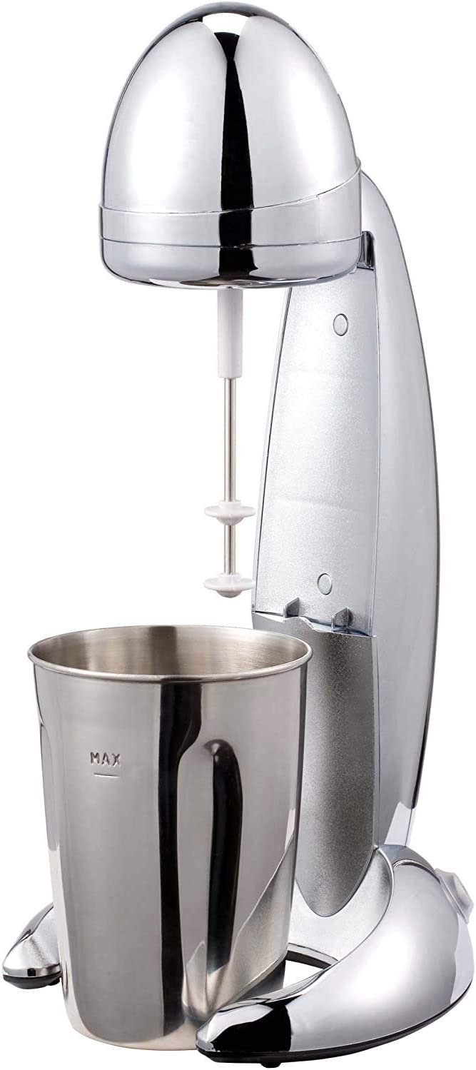 JUNG Milkshake Blender Chrome Design, Milk Shaker Electric 100 W, Cup 600 ml, Suitable as a Fitness Drink Protein Shaker, 2 Speed Stand Blender