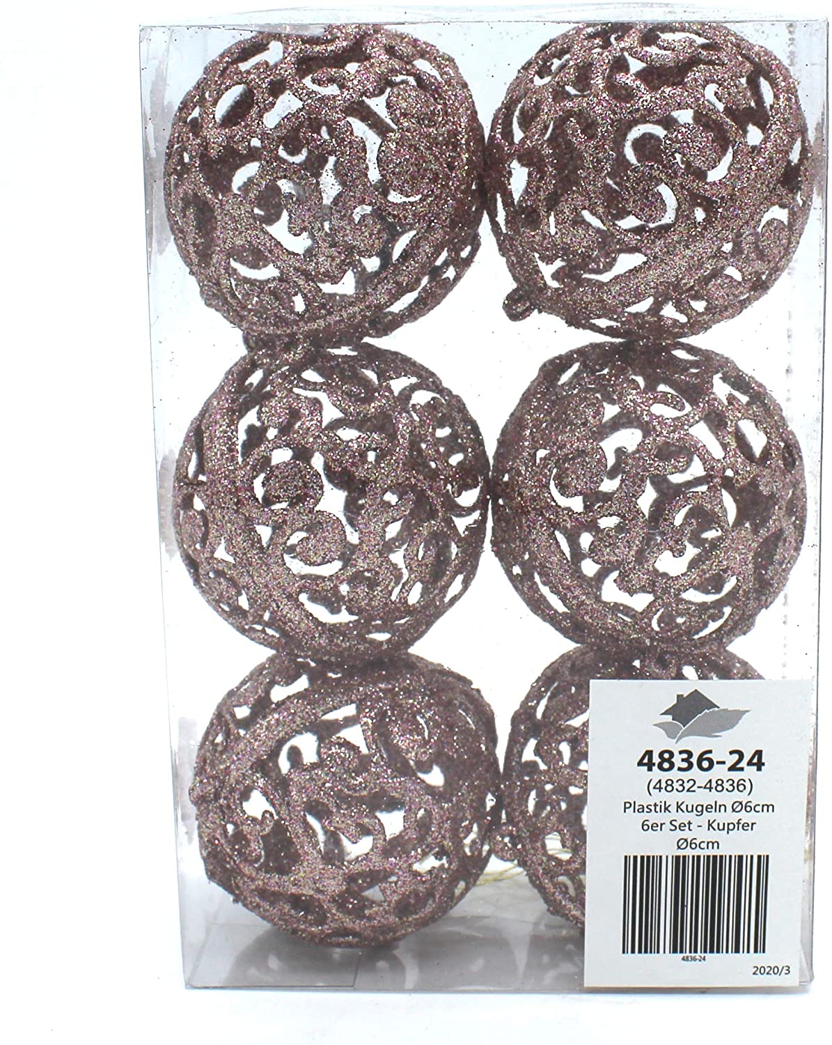 DARO DEKO Daro Decoration Christmas Ball 6Cm Glitter 1 Set-6 Balls Copper