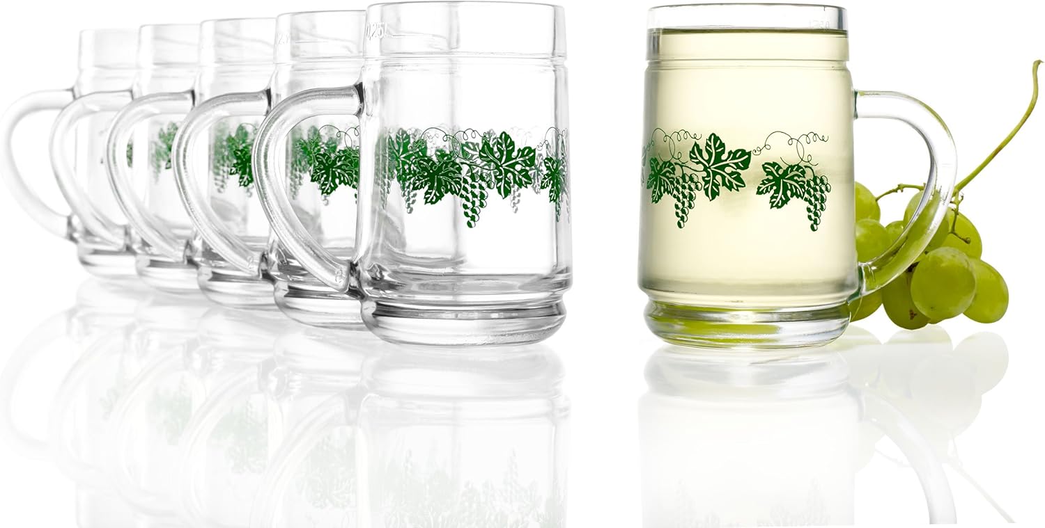 Stölzle Lausitz Stölzle Oberglas Wine Jug 0.25 L with Vine Leaves Decorative Traditional Splash Glass Heuriger Schenke, Set of 6, Dishwasher Safe, High Quality