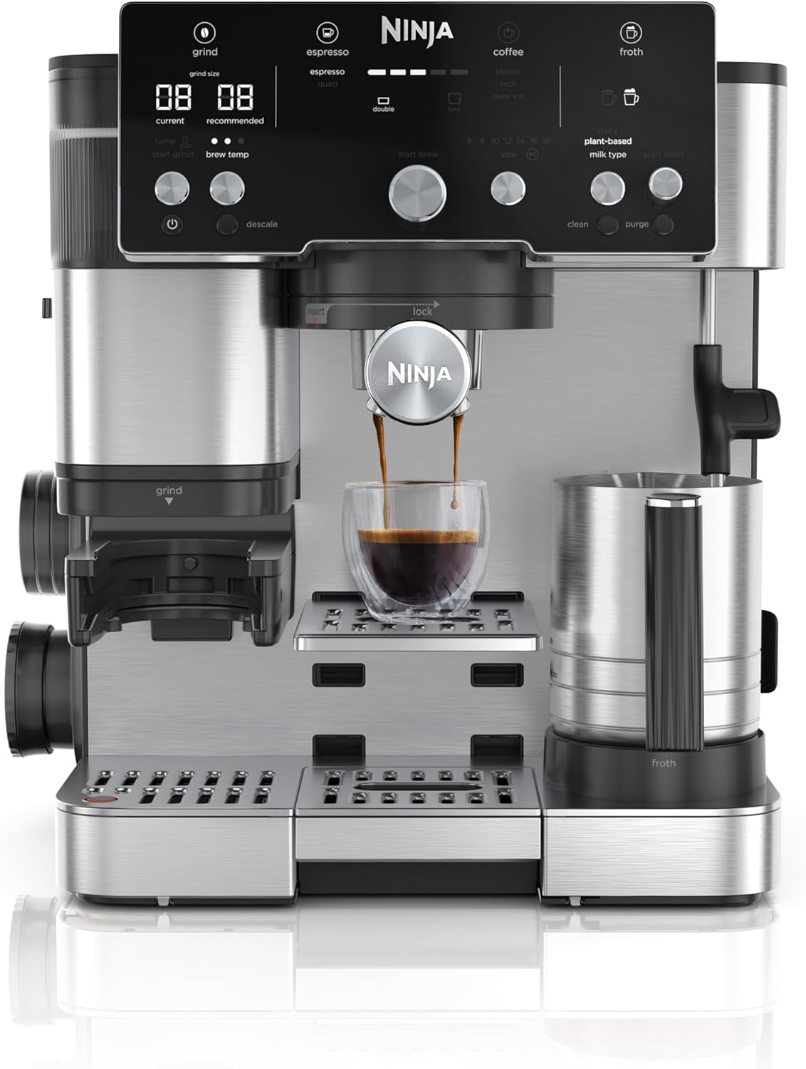 Ninja Luxe Café Essential Series Espresso Machine and Drip Coffee Maker, Integrated Grinder, Assisted Handling, Hands-Free Frother, for Cappuccino and Latte, Dairy or
