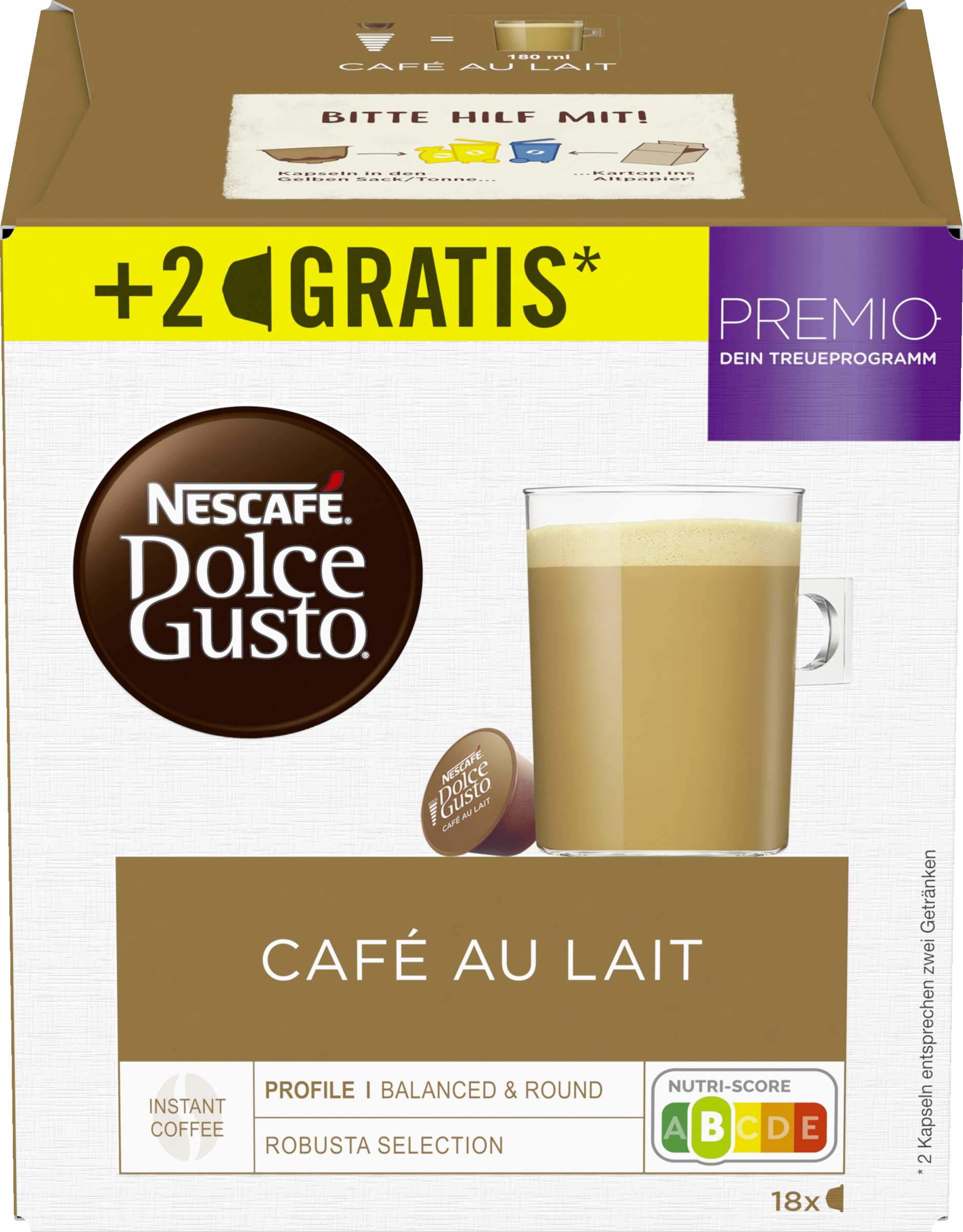 Nescafé Dolce Gusto Café au lait coffee capsules 16+2