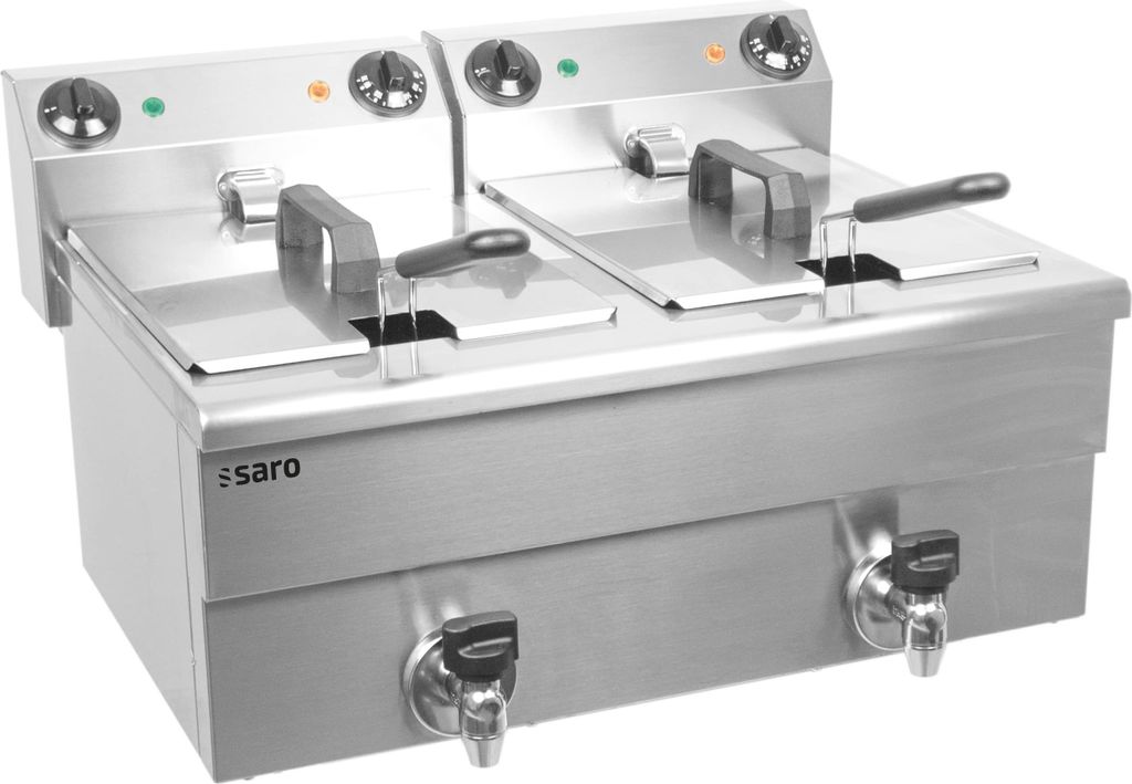Saro Double fryer 2x10 liter stainless steel - with drain tap, 6.5kW