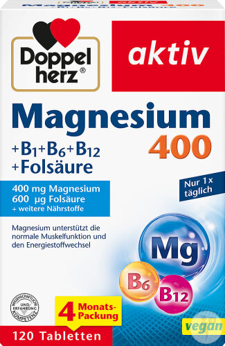 Doppelherz Active Magnesium 400 + B1 + B6 + B12 + Folic Acid Tablets, 120 tablets