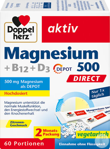 Doppelherz Active Magnesium 500 + B12 + D3 Depot Direct Granules 60 pieces