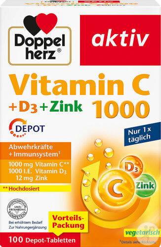 Doppelherz Active Vitamin C 1000 + D3 + Zinc Depot Tablets, 100 tablets