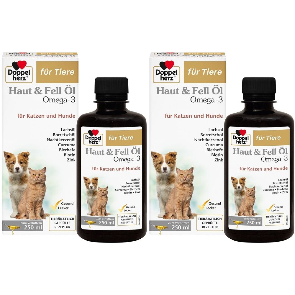 Doppelherz for Animals Skin & Coat Oil Omega-3 for Cats and Dogs, 2 x 500 ml