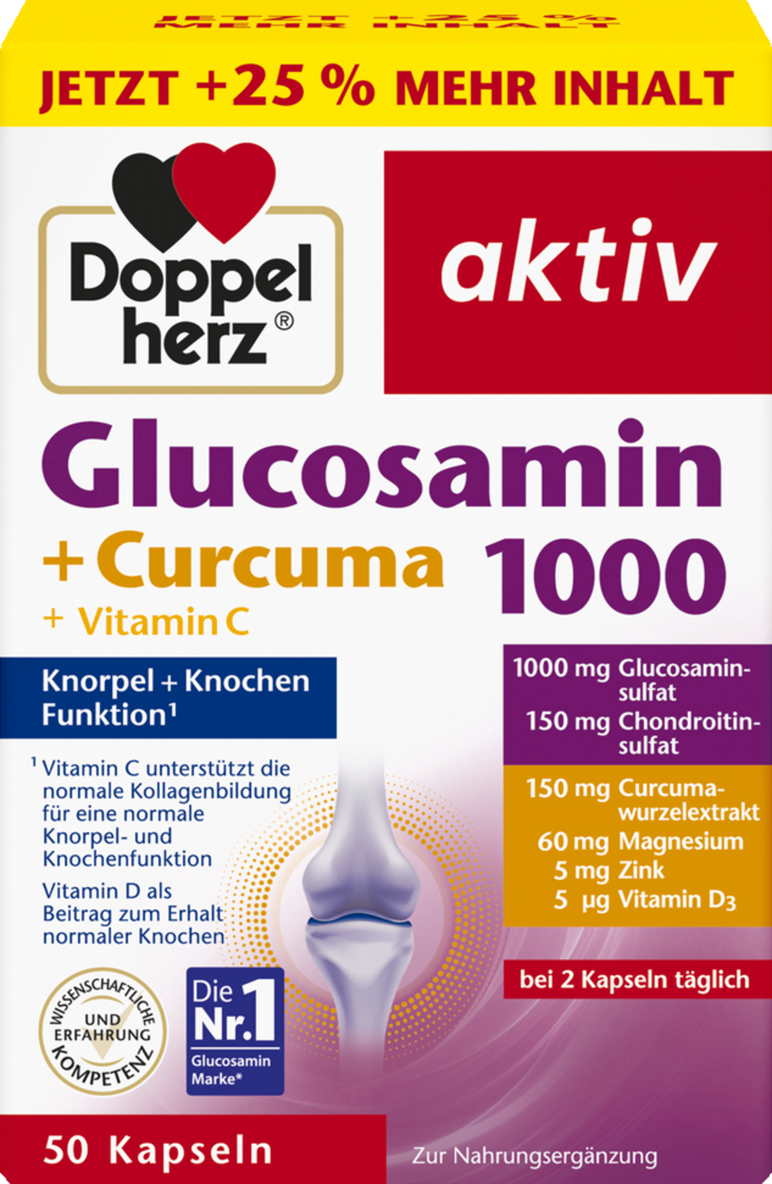 Doppelherz Glucosamine 1000 + Turmeric + Vitamin C Capsules, 50 capsules