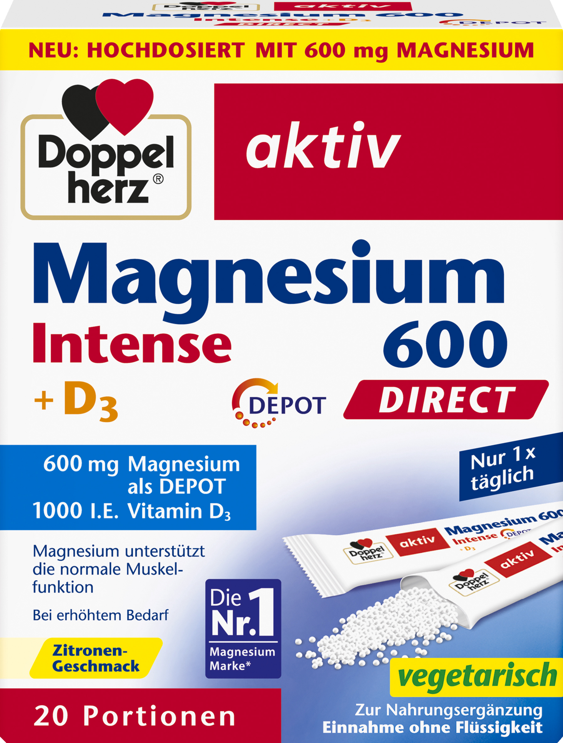 Doppelherz Magnesium 600 (20 sachets) Intense + D3 Depot DIRECT
