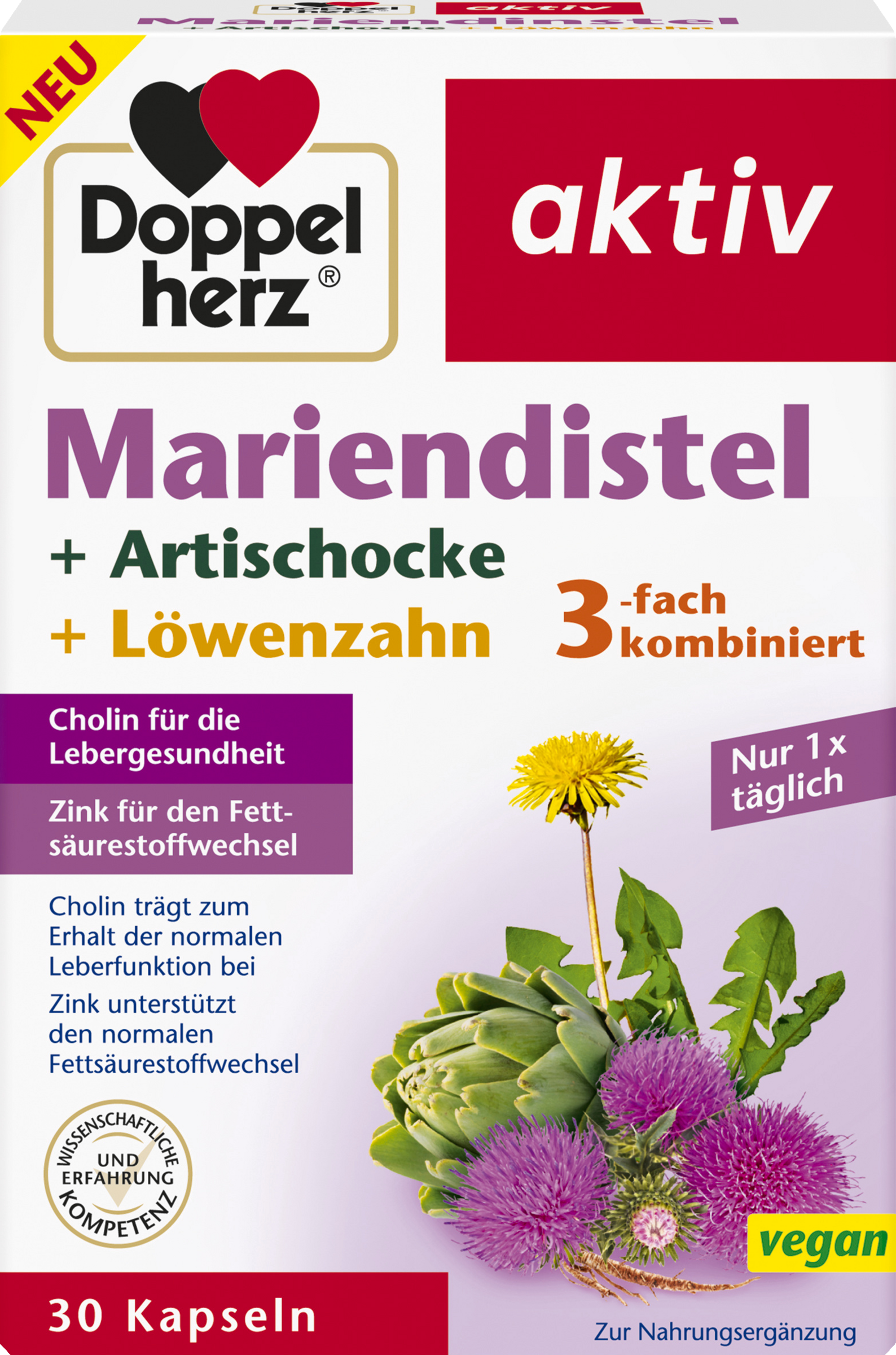 Doppelherz Double Heart Milk Thistle + Artichoke + Dandelion, 30 capsules