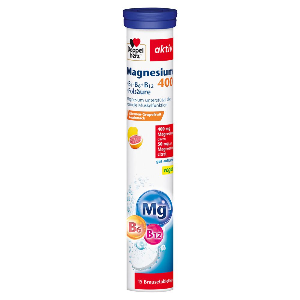 Doppelherz® active Magnesium 400 + B1 + B6 + B12 + Folic Acid Effervescent Tablets 15 St