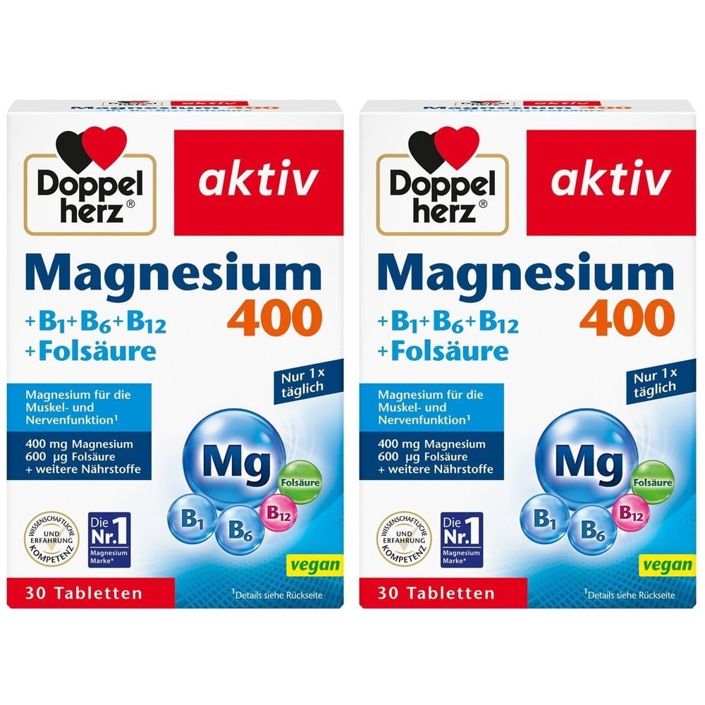 Doppelherz® active Magnesium 400 + B1 + B6 + B12 + Folic Acid Tablets, 60 capsules
